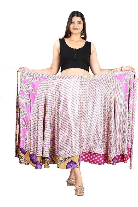 - Wrap Silk Patchwork Skirt, Women's Silk Assorted Patchwork New Look Skirt, One Size (Free Size)