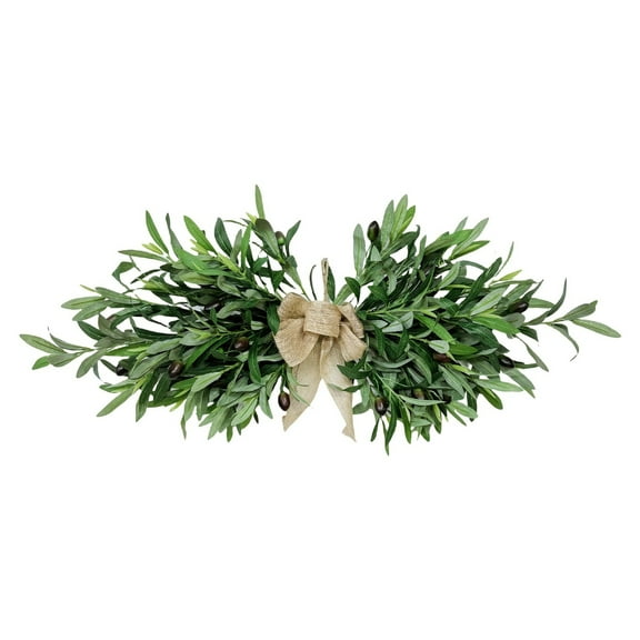 ETHKIA 24" Floral Swag - Greenery Swag, Artificial Olive Flower Swag, Spring Floral Swag with Green Leaves Olive Fruit for Wedding Arch Party Wall Home Garden Decor Green