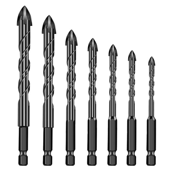 ETHKIA 7-Piece New Four Edge Sawtooth Eccentric Drill Bit Four Flute Serrated Eccentric Drill Bit Set with High Hardness Random Orbital Drill Bits with Oblique Head 3/4/5/6/8/10/12 mm Black