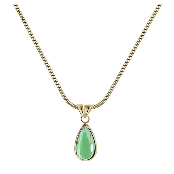 ETHKIA Green Teardrop Pendant Necklace with Silver Plated Chain, Beautiful Olive Green Necklace for Women Trendy Green