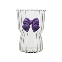 ETHKIA Ripple Drinking Glasses with Bow-Knot, 300ml Striped Glass Cup, Tumbler Vintage Wavy Glassware for Coffee Juice Water Soda Tea B