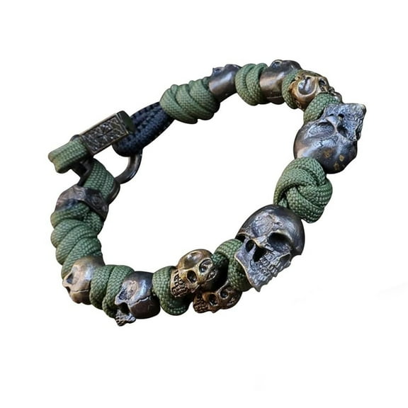 ETHKIA Skull Vintage Handwoven Bracelet, Sterling Silver Paracord Bracelet, Men's Vintage Hand Woven Bracelet B