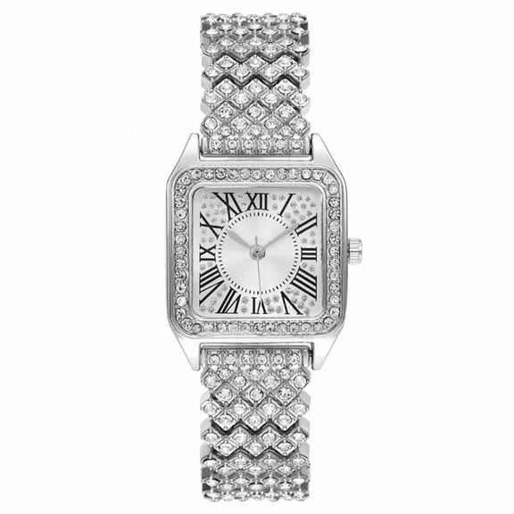 ETHKIA Square Watch for Women, Stainless Steel Inlay Cubic Zirconia Watch Strap, Fashion Roman Text dial, Easy to Read Quartz Watch for Women C