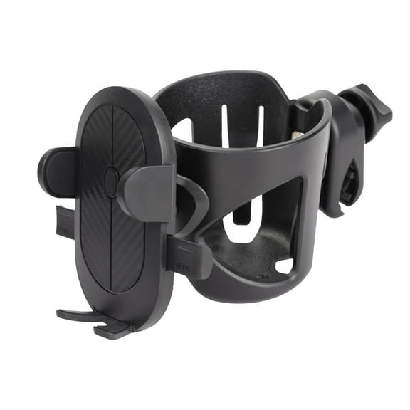 ETHKIA Universal Cup Holder with Phone Holder Mount, 2 in 1 Cup Holder, Large Caliber Designed Cup Drink Holder for Stroller, Bike, Wheelchair Black
