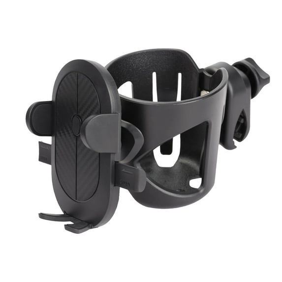ETHKIA Universal Cup Holder with Phone Holder Mount, 2 in 1 Cup Holder, Large Caliber Designed Cup Drink Holder for Stroller, Bike, Wheelchair Black