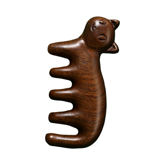ETHKIA Wooden Scalp Massage Comb Cat Design Gentle Head Care Portable Relaxation Tool for Family Natural Hair and Neck Massager Brown