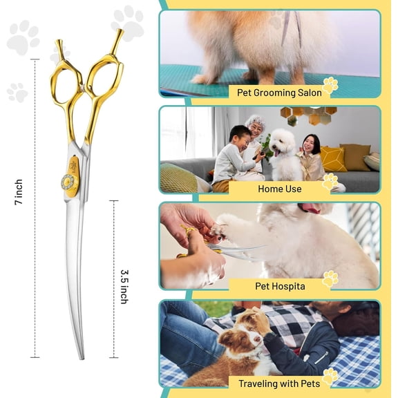 ETHYXE 7" 21-Teeth Chunkers Dog Grooming Scissors & ETHYXE 7 Inch Curved Dog Grooming Scissors