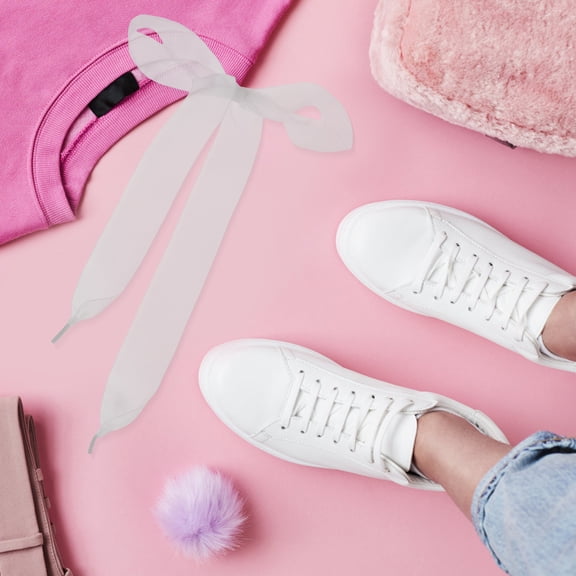 ETHZZLE 1 Pair Chiffon Ribbon Shoelaces Satin Candy Color Lace Snow Yarn for Women Sneakers Sports Shoes and High Heels