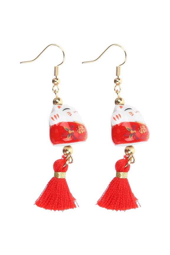 Festive Earrings Red Alloy Ceramic Cotton for Women 1 Pair