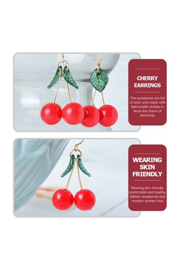 1 Pair Fruit Earrings Dangle Cherry Earrings Red Acrylic Fashion Decoration for Women