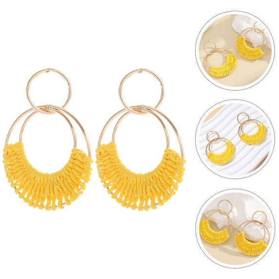 ETHZZLE 1 Pair Funky Earrings for Women Bohemian Style Yellow Metal Fashion Accessory