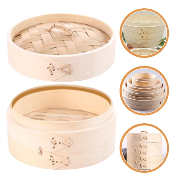 ETHZZLE 1Set Covered Bamboo Steamer Basket Natural Material Kitchen Accessory for Steaming Meat and Vegetables