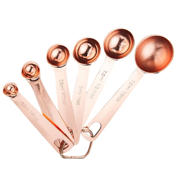 ETHZZLE Golden Measuring Spoons Set, 6 Sizes, Sturdy Rustless, Baking Tool, One-Piece Construction