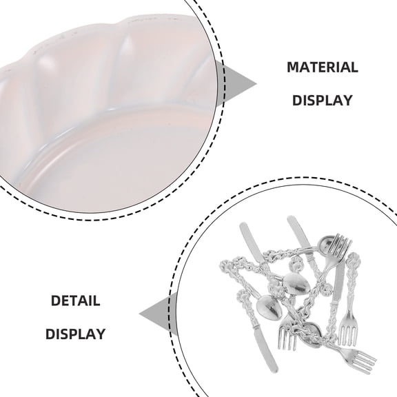 ETHZZLE 1 Set Miniature Dollhouse Tableware: 1:12 Scale Plates Silverware Forks Knives Spoons - Metal Kitchen Accessories for Dollhouse Simulation DIY Decoration