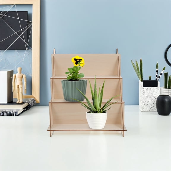 ETHZZLE 1Set Wood Small Plant Stand Rectangle Indoor Tabletop Bonsai Display Shelf Light Yellow