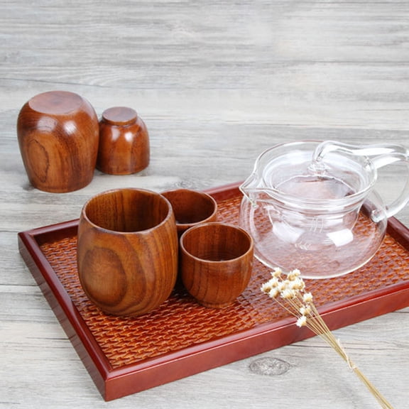 ETHZZLE Back to School Solid Wood Tea Cup Wooden Cup Plastic Brown 1 Set Restaurant Supply