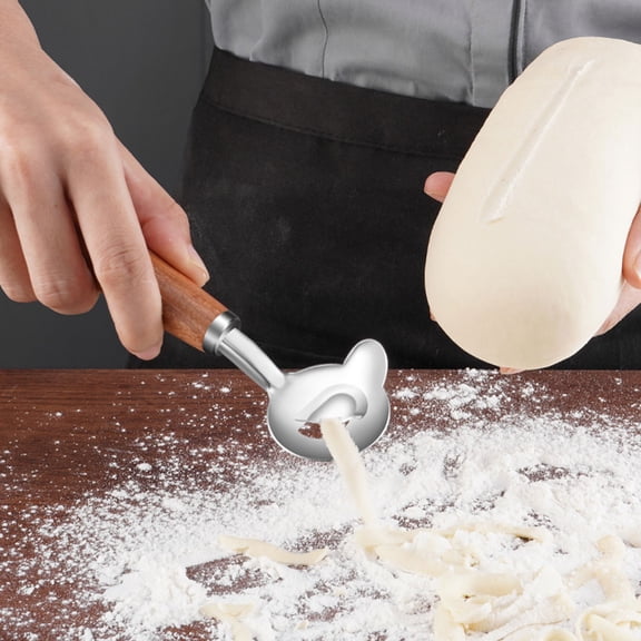 ETHZZLE Stainless Steel Noodles Cutter with Wooden Handle for Kitchen 1Set