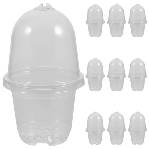 ETHZZLE 10Sets Transparent Flower Planting Pots with Cover and Drainage for Balcony