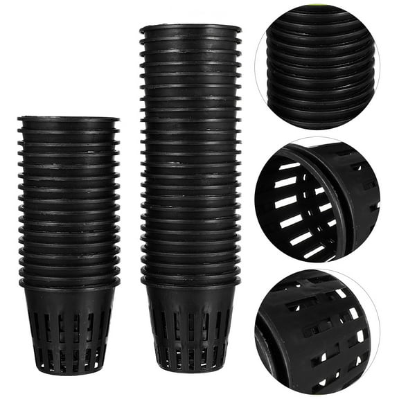 ETHZZLE 100Pcs Plastic Hydroponic Basket Pots Black Net Cups for Plants and Vegetables