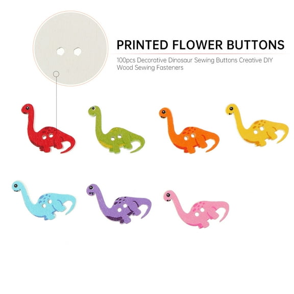 ETHZZLE 100Pcs Decorative Wood Buttons Creative Dinosaur Shape Sewing Fasteners for Handmade DIY