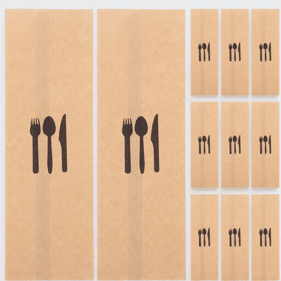 ETHZZLE 100Pcs Disposable Kraft Paper Cutlery Holders Light Brown Silverware Bags for Banquet Use
