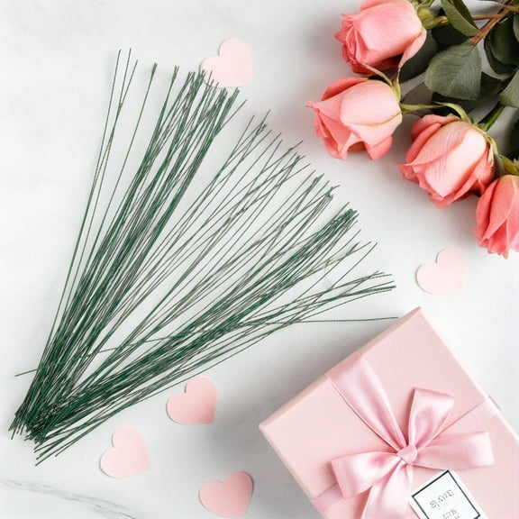 ETHZZLE 100Pcs Green Floral Stem Wire 22 Gauge Flexible Wire for Wedding Arrangements