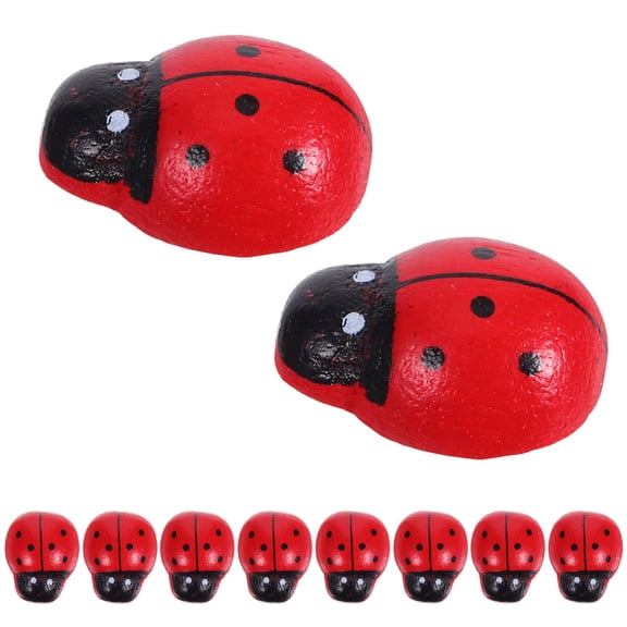 ETHZZLE 100Pcs Hand Painted Red Ladybug Miniatures for Desktop, Bookshelf, Wood Crafts, Decor, Embellishments