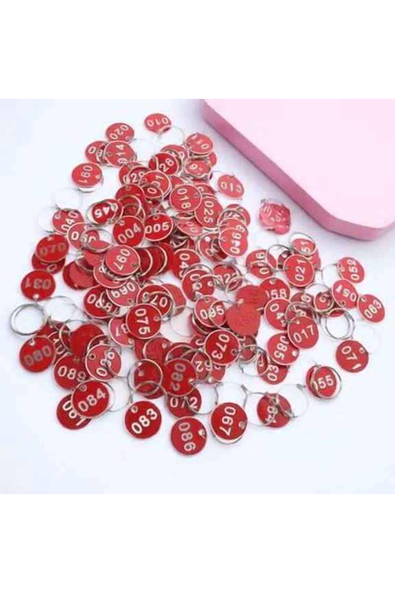 100Pcs Aluminum Key Tags with Numbers for Distinguishing Items Red Aluminum Alloy