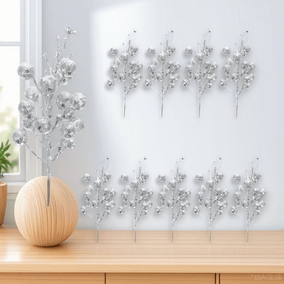 ETHZZLE 10Pcs Artificial Berry Stems for Christmas Tree and Wreath Decorations
