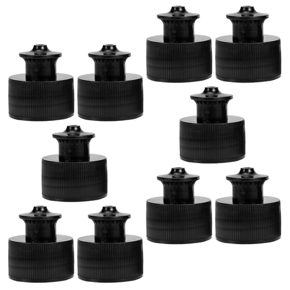 ETHZZLE 10Pcs Compact Push Pull Bottle Caps Black Durable Leak Resistant Water Bottle Lids