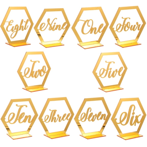 ETHZZLE 10Pcs Golden Acrylic Table Number Signs for Wedding and Party Marking