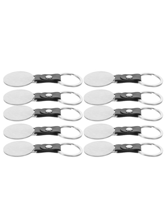 Laser Engraving Blank Keychains, Plated Silver PU, Sturdy Ring, Ideal for DIY, 10Pcs