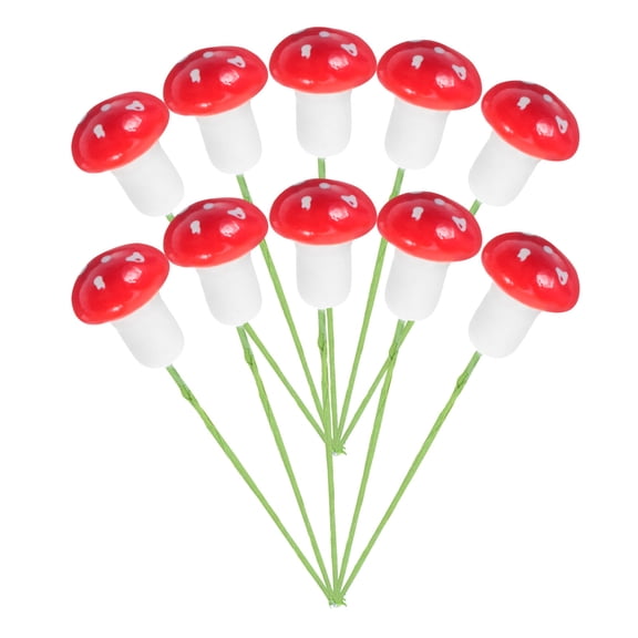 ETHZZLE 10Pcs Red Speckled Mushroom Micro Landscape Decors for Plant Pot Decoration and Bonsai Use