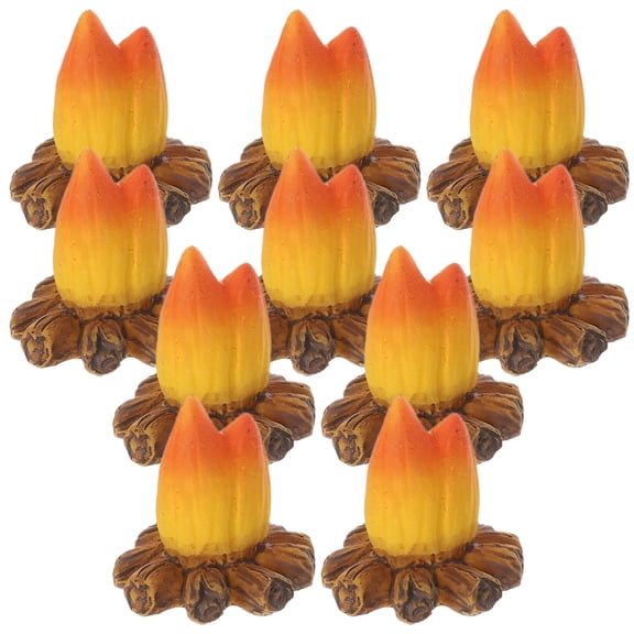 ETHZZLE 10Pcs Tiny Campfire Scene Decorative Figurines with Safe Fake Fire Simulation