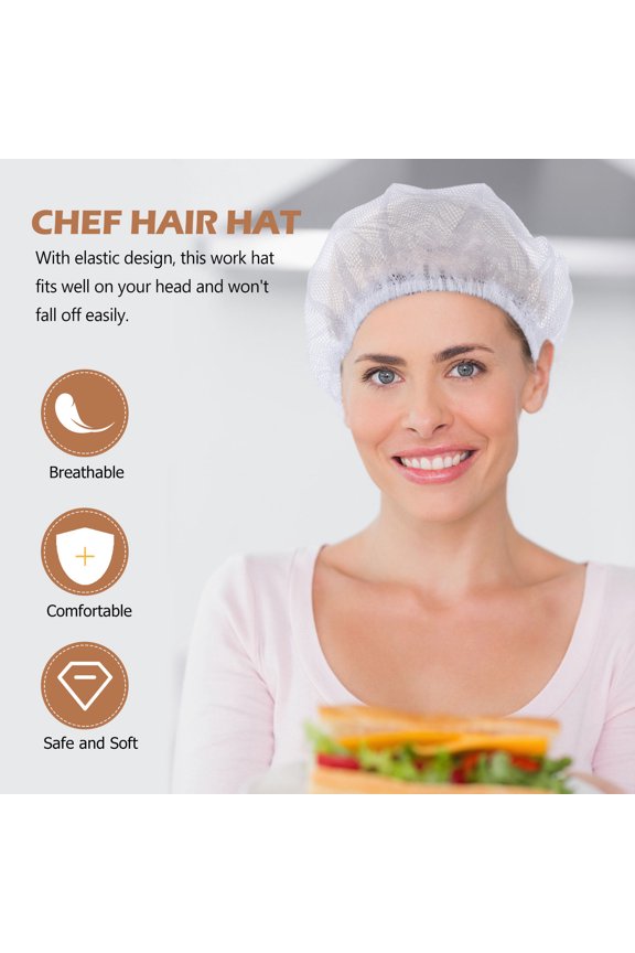 10Pcs White Cooking Caps with Elastic Mesh Design for Breathable and Reusable Work Hair Protection