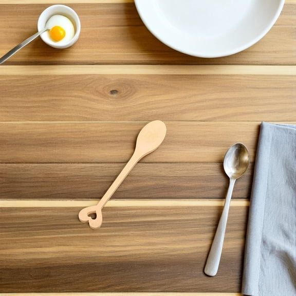 ETHZZLE 12Pcs Bamboo Spoon Set with Heart Handles Light Brown Small Teaspoons for Coffee Tea and Dessert