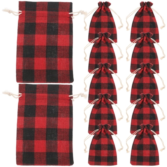 ETHZZLE 12Pcs Christmas Red Small Drawstring Bags for Candy Storage Reusable Party Favor Pouches