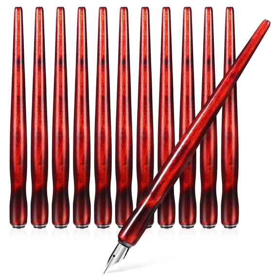 ETHZZLE 12Pcs Fountain Dip Pen Nib Holders Dark Red Wood Easy Disassemble Pen Supplies