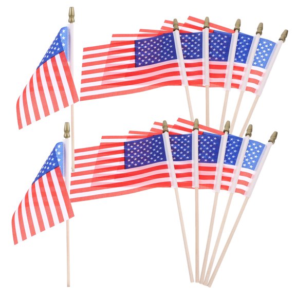 ETHZZLE 12Pcs Handheld American Flags on Stick Small Portable Polyester Flags for 4Th of July Party