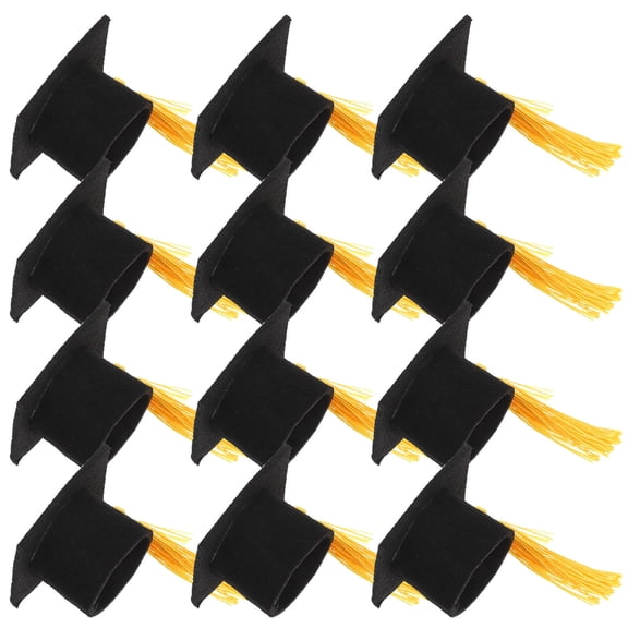 ETHZZLE 12Pcs Graduation Cupcake Toppers Black Paper Grad Cap with Tassels for Cake Decor
