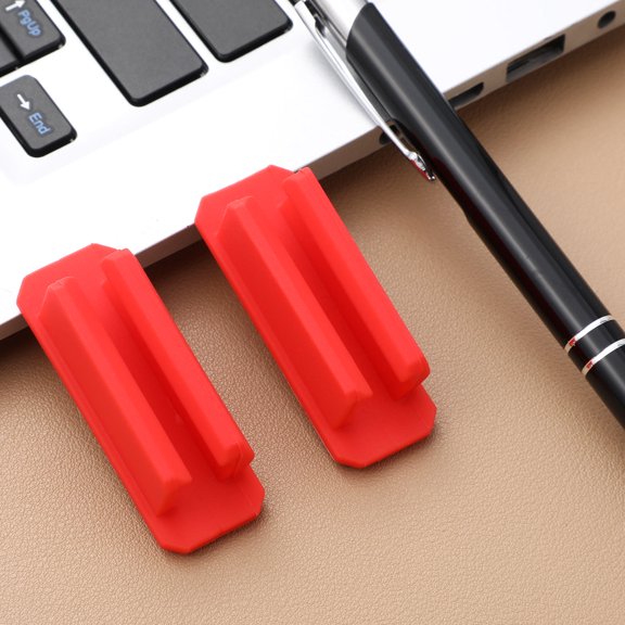 ETHZZLE 12Pcs Red Adhesive Pen Stand Soft Silicone Pen Holder for Clipboard and Wall Use