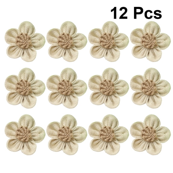 ETHZZLE 12Pcs Khaki Linen Lace Roses for Rustic Wedding Party Decoration