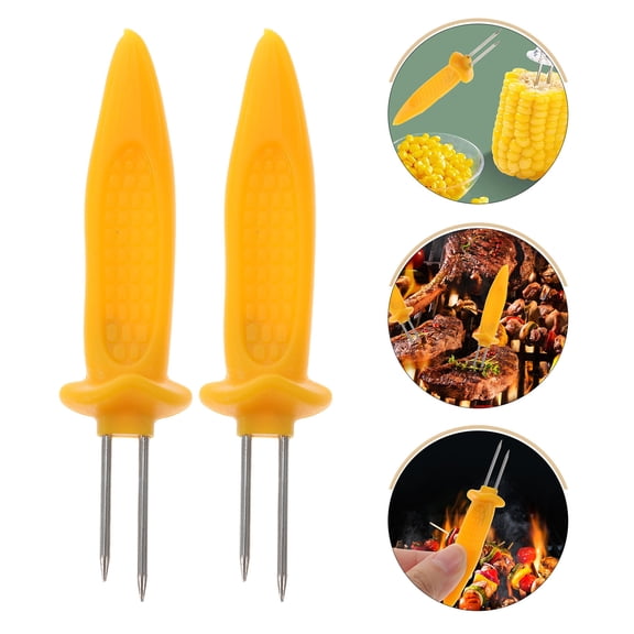 ETHZZLE 12Pcs Stainless Steel Corn Holders with Yellow Corn Grip Handles Perfect for Grilling