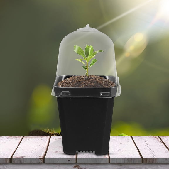 ETHZZLE 12Sets Humidity Dome Plant Starting Pot Black Plastic Garden Planter with Stable Drainage and Ventilation