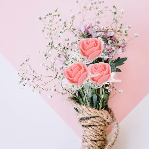 ETHZZLE 144Pcs Artificial Fake Rose for DIY Craft Flower Arrangement Pink PE Iron Wire