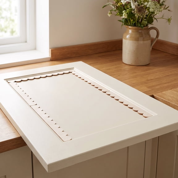 ETHZZLE 16Pcs Unfinished Beige Wood Trim Molding Scalloped Decorative Edge for Cabinet Doors and Shelves