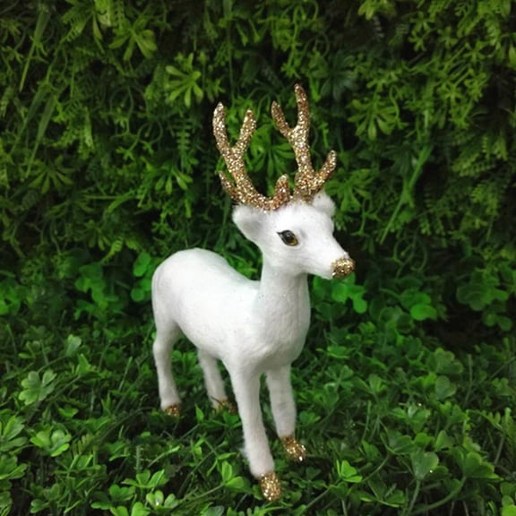 ETHZZLE 1Pc White Vivid Deer Model Simulation Animal Ornament Ideal for Christmas Desktop Decor