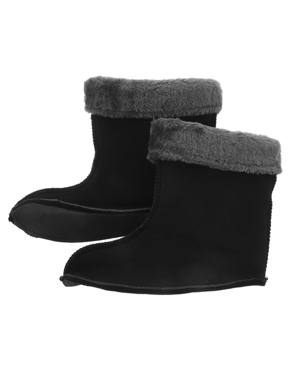 1Pair Insulated Boot Liners Black Thick Fleece-Lined Warm Socks for Rain Boots