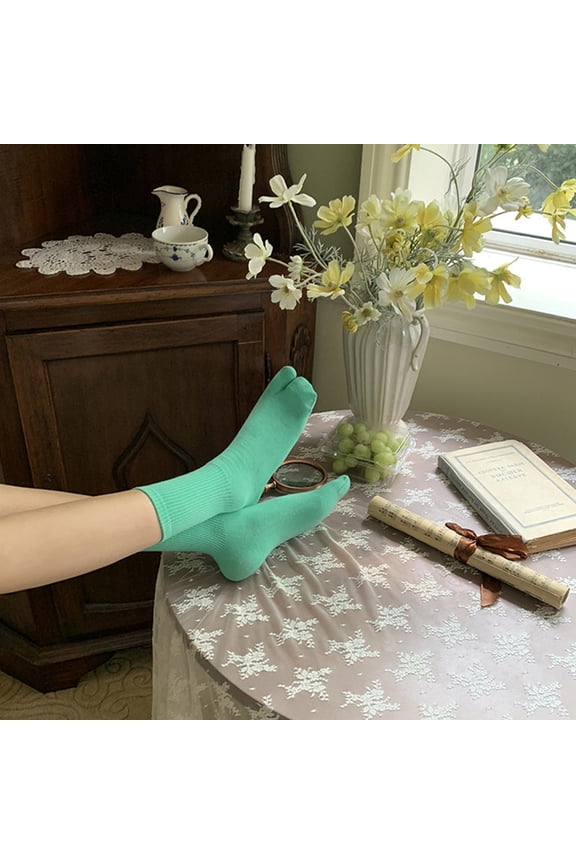 1Pair Green Breathable Cotton Socks for Wearing Japanese Style Two Toed Clogs