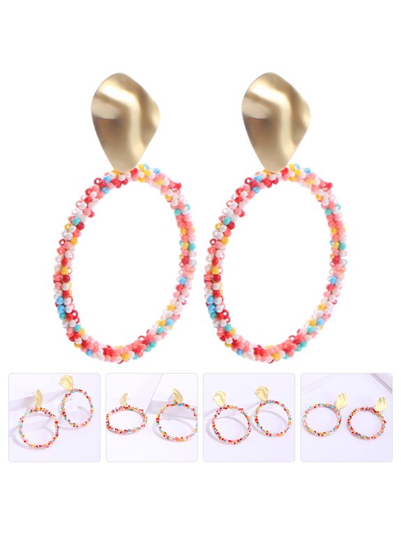 Boho Multi Color Bead Circle Earrings Trendy Aesthetic Jewelry 1Pair